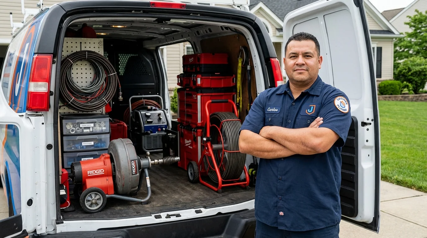 Professional drain cleaning equipment and Johns Plumbing LLC plumber in Stowell
