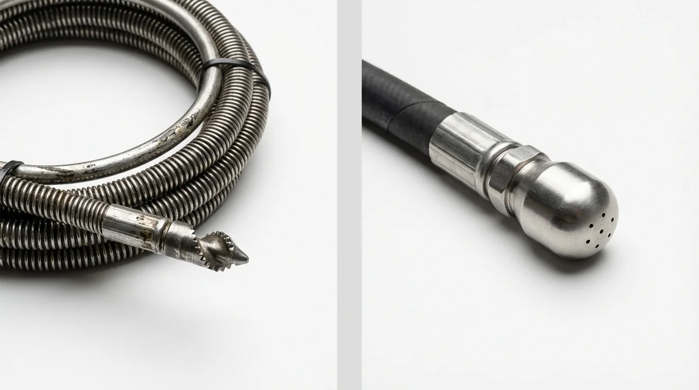 Drain snake cable and hydro jetting nozzle used for drain cleaning in Stowell, TX