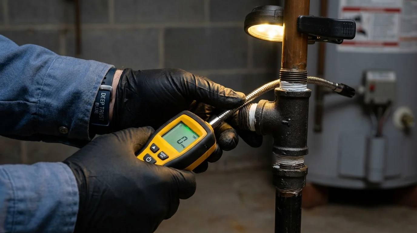 Gas leak detection with electronic sniffer by Johns Plumbing LLC in Stowell