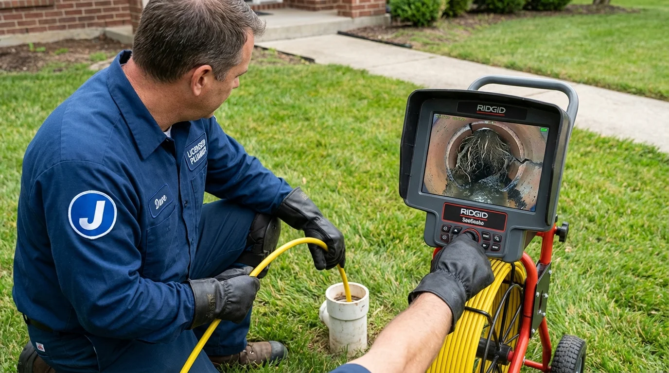 Sewer camera inspection being performed by Johns Plumbing LLC in Stowell