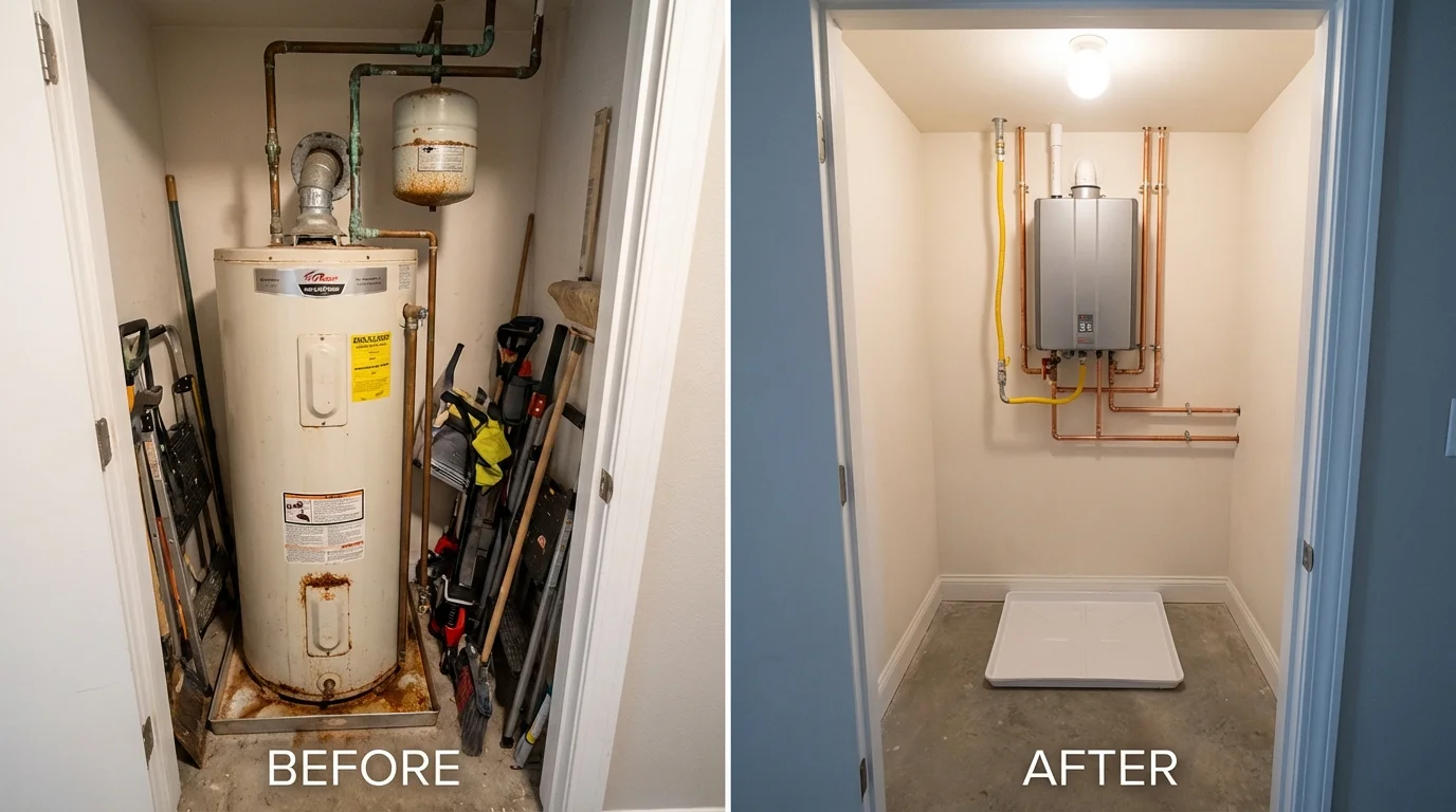 Tank water heater versus wall-mounted tankless unit comparison for Stowell, TX homeowners