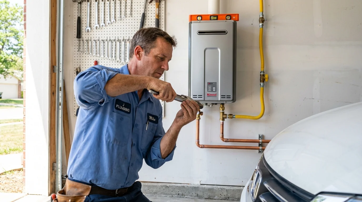 Tankless water heater installation by a Johns Plumbing LLC plumber in Stowell